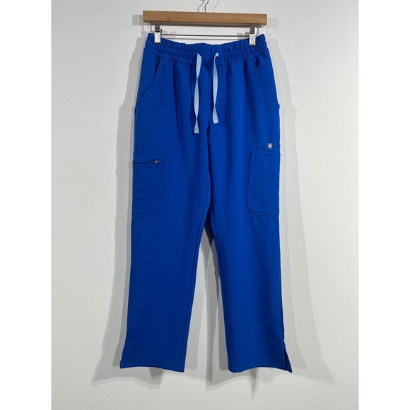 Figs Pants - FIGS Dowa Royal Blue Cargo Scrub Pants Womens Small Elastic Waist Straight Leg